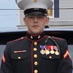 Marine in full uniform with medals and white hat -Marine Corps League officer